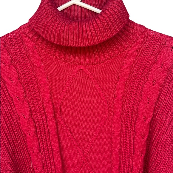 Elegant Red Cable Knit Turtleneck Dress - Picture 2 of 3